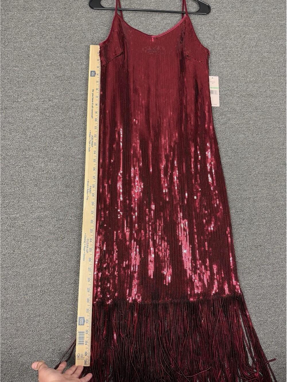 Nanette Lepore Womens 8 Red Art Deco Sequin Fringe Flapper Dress Retro Sparkly - Picture 5 of 7